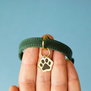 Cute Cat Collar Personalized Leather Collar Custom Collar Safety Collar Green Collar Small Collar Paw Tag Collar Id Collar