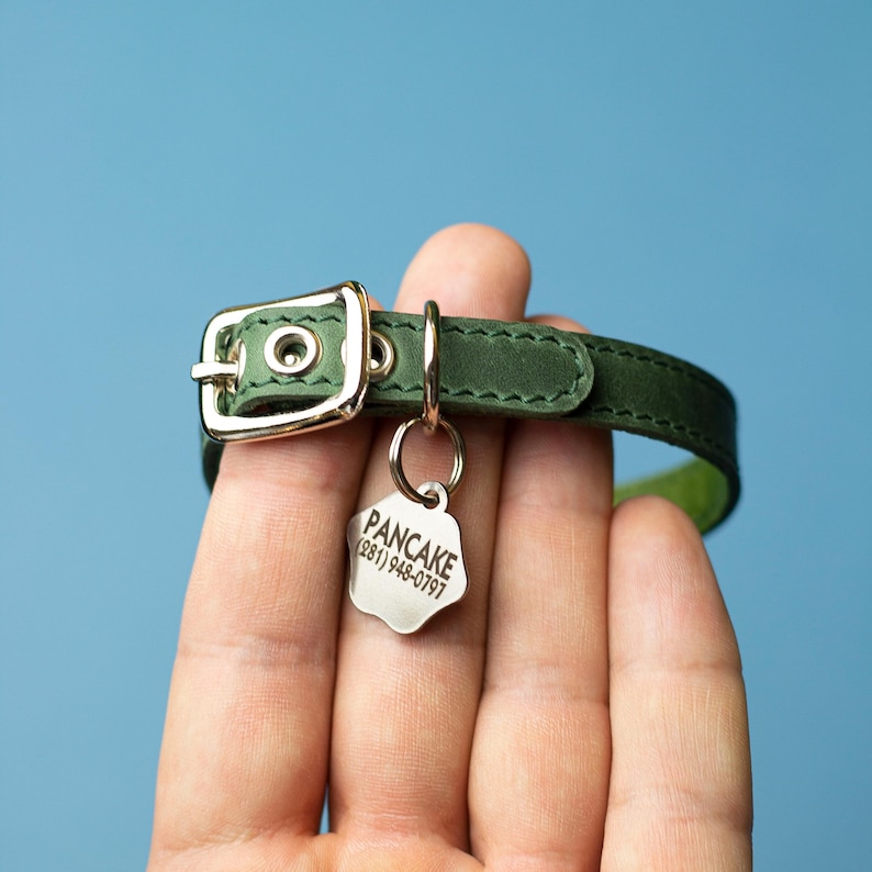 Cute Cat Collar Personalized Leather Collar Custom Collar Safety Collar Black Collar Small Collar Fish Tag Collar Id Collar image 9