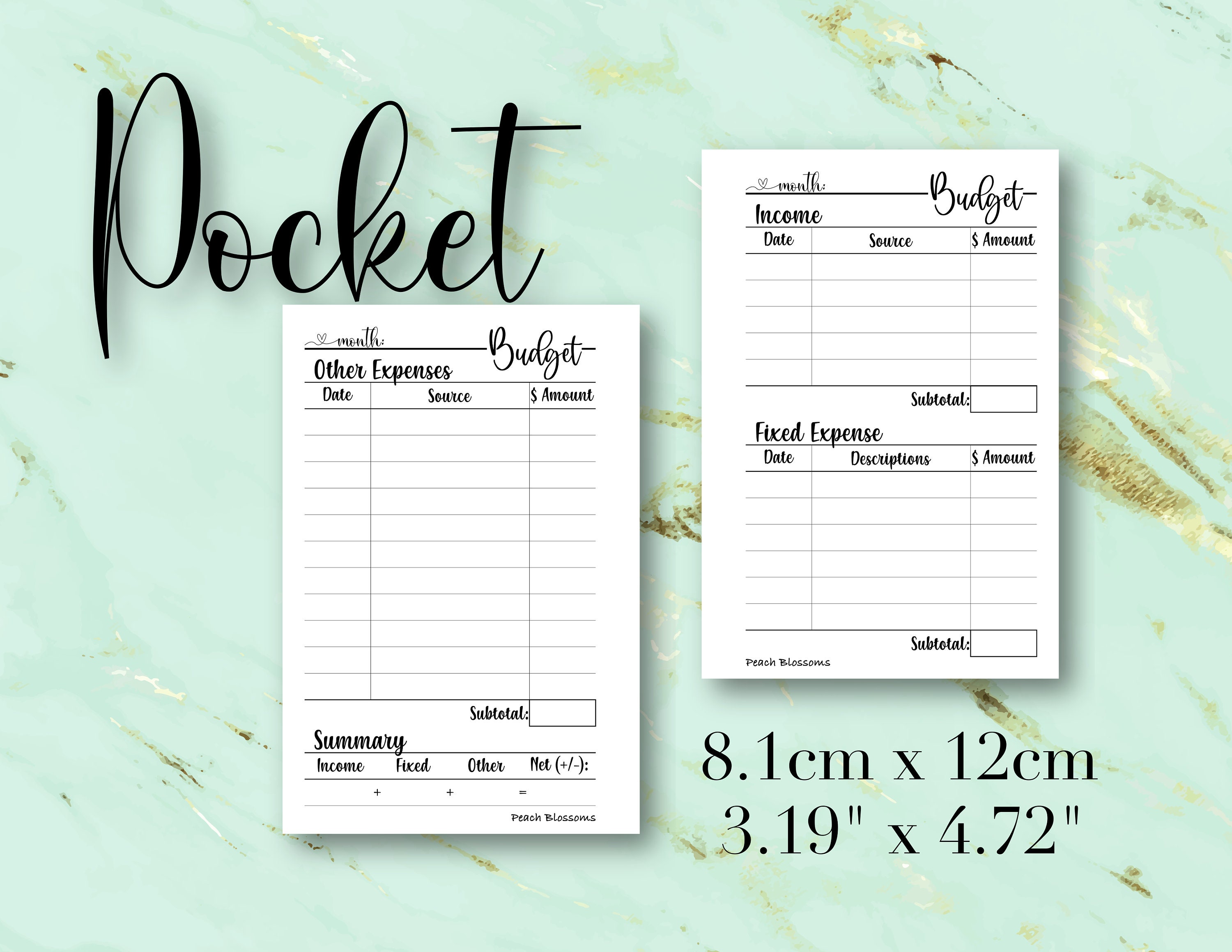 Pocket Budget PRINTABLE planner inserts Finance Worksheet Etsy
