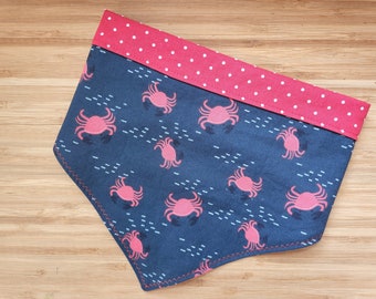 Crab Bandana with Personalization | Red and Blue Reversible Dog Bandana | Matching Hair Tie, Purse or Coozie