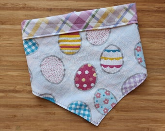 Easter Eggs and Pastel Plaid  | Easter Reversible Dog Bandana w/ Personalization | Add matching wristlet, hair tie or coozie