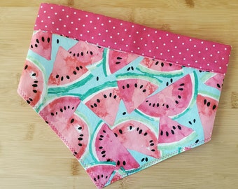 Summer Watermelon Bandana with Personalization | Reversible Dog Bandana | Matching Hair Tie, Purse or Coozie