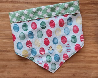 Easter Eggs and Mint Green Plaid  | Easter Reversible Dog Bandana w/ Personalization | Add matching wristlet, hair tie or coozie