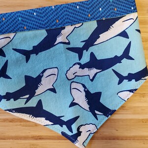 Shark Attack Bandana with Personalization | Reversible Dog Bandana | Add matching hair tie, wristlet or can coozie