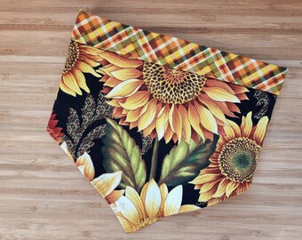 Autumn Flourish Sunflowers + Pumpkins Plaid  | Fall Reversible Dog Bandana w/ Personalization | Add matching wristlet, hair tie or coozie