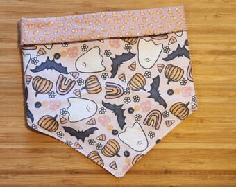 Cutie Ghosts and Candy Corn | Fall Reversible Dog Bandana w/ Personalization