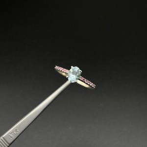 AAA+ Natural Aquamarine Oval Shape With Pink Sapphire Round 925 Sterling Silver Bridal Ring//Beautiful Christmas Ring//Vintage Silver Ring