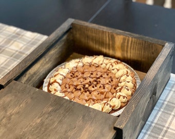 Rustic Wooden Pie Box: Sliding Lid Storage, 12x12x4.5