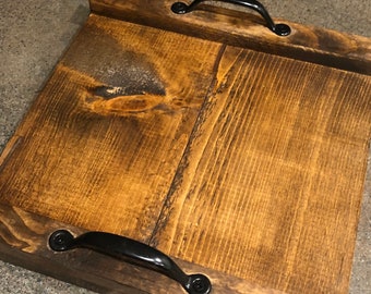 Rustic Wood Charcuterie Board: Farmhouse Appetizer Tray with Black Handles