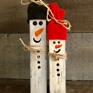 Set of 2 Rustic Wooden Block Snowmen, Holiday Decor - Etsy
