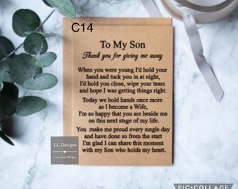 To my son on my wedding day, son of the bride, c14, brides son, thank you son, giving me away