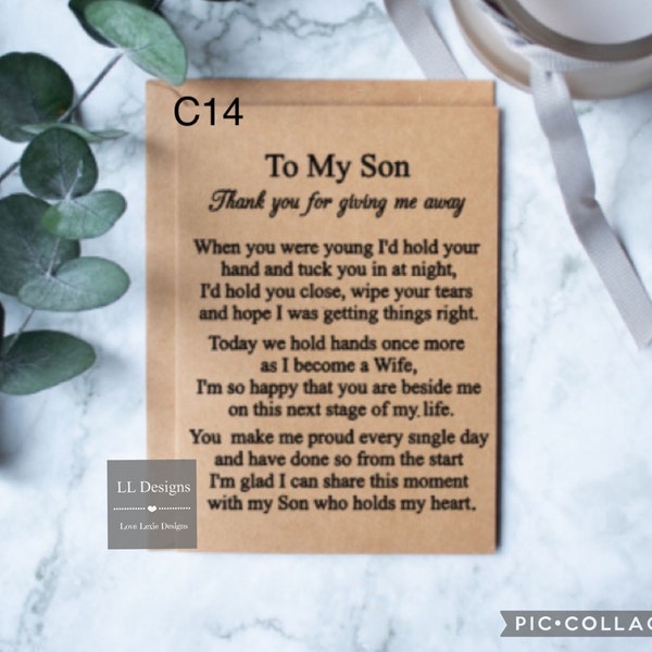 To my son on my wedding day, son of the bride, c14, brides son, thank you son, giving me away