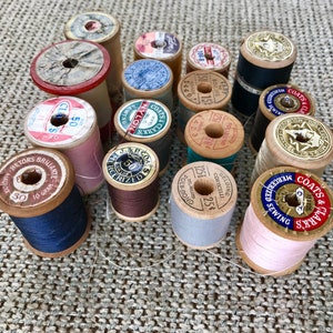 Vintage Wooden Spools w/Original Thread-1940-1970 16 Old Spools in Various Colored Thread Sewing Decor, Knitting, Embroidery, Crochet image 7