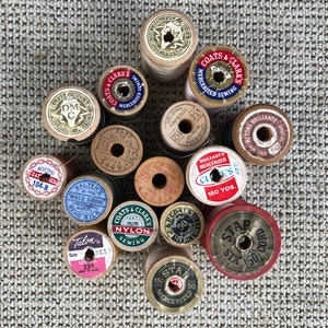 Vintage Wooden Spools w/Original Thread-1940-1970 16 Old Spools in Various Colored Thread Sewing Decor, Knitting, Embroidery, Crochet image 2