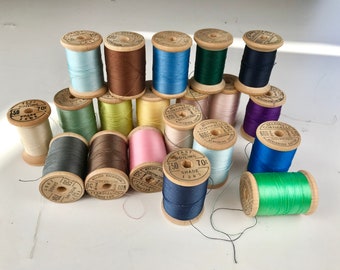 20 Vintage Wooden Spools w/ Colorful Threads - ALL Belding Corticelli Cotton Thread - All Large 2" Old Wood Spools w/ Original Thread