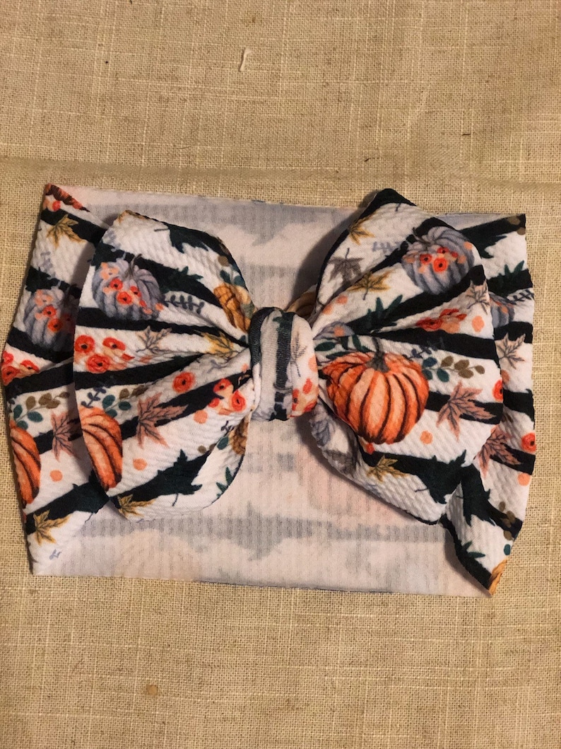 Striped Pumpkins Headwrap Big Bow Small Bow