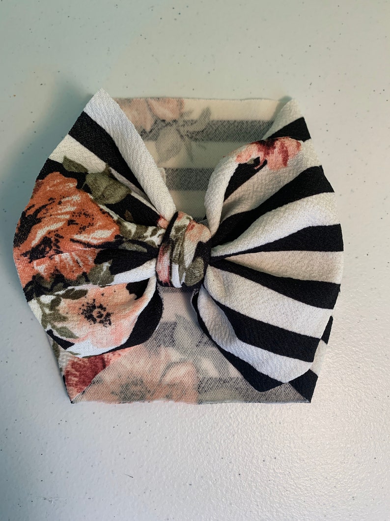 Stripes and Floral Headwrap Big Bow Small Bow