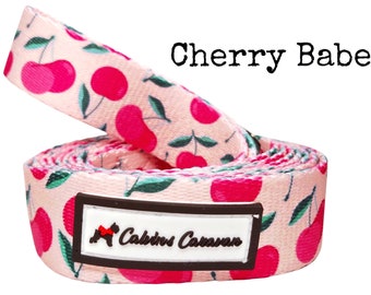 Cherry Babe,Cherry Leash, 6 ft Leash, Pink Leash, Fruit Leash, Pink Cherry Leash, Green Leash