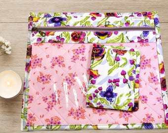 Quilted Project Bag with Floss Keeper | Vinyl Cross Stitch Organizer|Tula Pink Fabric