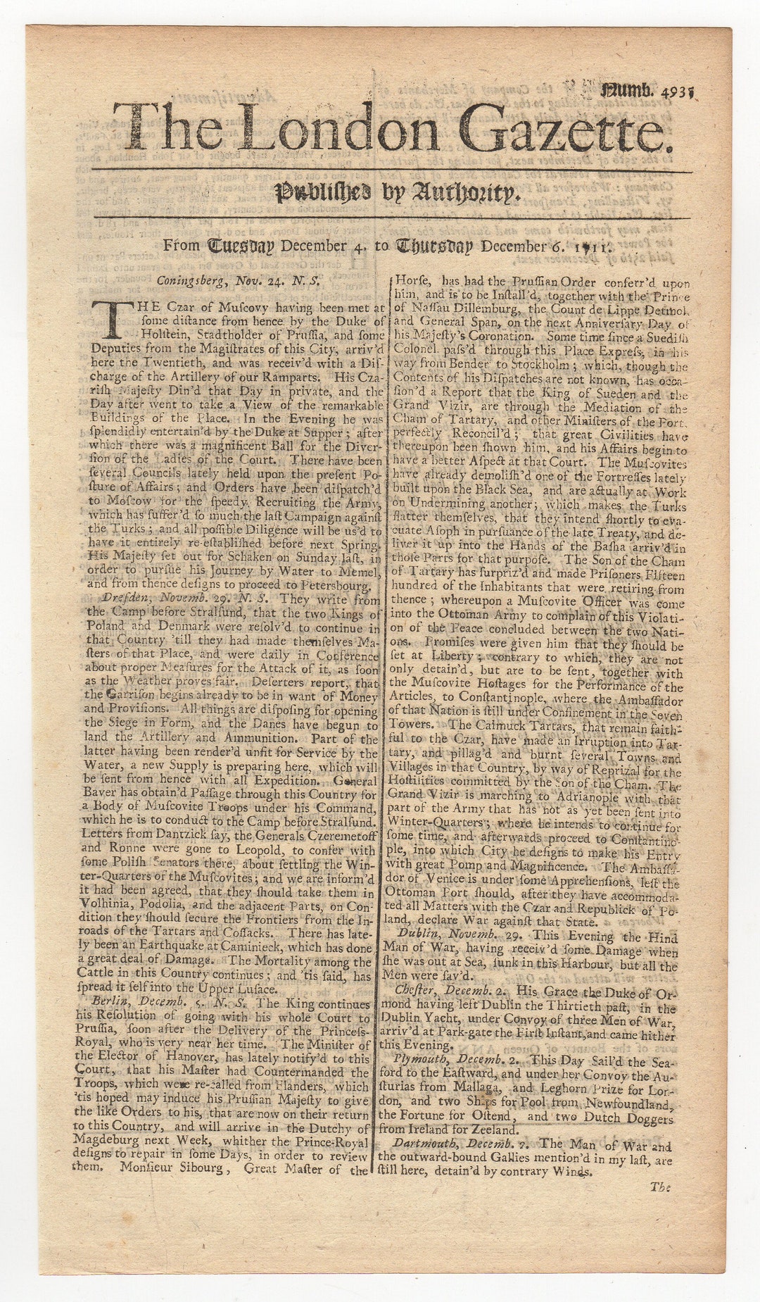 1711 the London Gazette Newspaper - Etsy