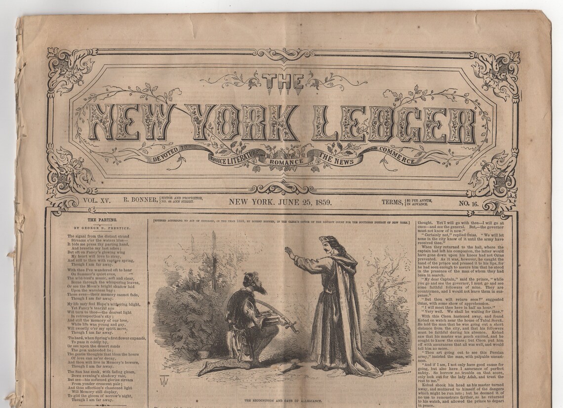1859 the New York Ledger Newspaper Etsy