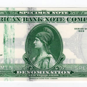 American Bank Note Company &quot;10&quot; Denomination 1929 Specimen UNC