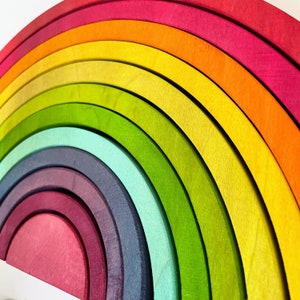 Skinny Wooden rainbow stacker toy-- Stained