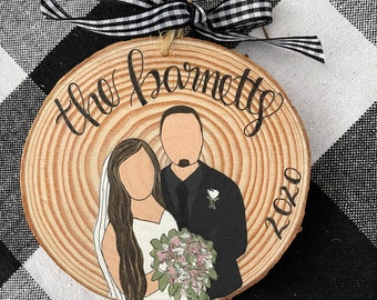 Custom family handpainted wedding portrait ornament