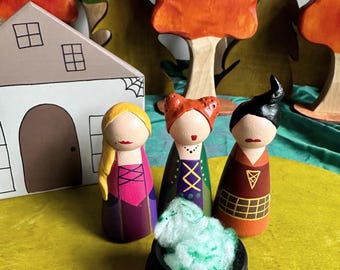 Hocus Pocus Sanderson Sisters inspired peg doll set