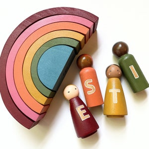 Medium chunky wooden rainbow stacker - Vintage