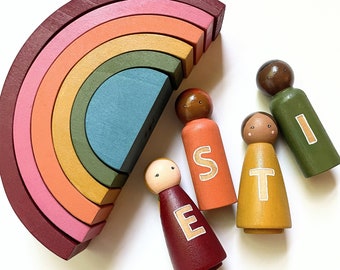 Medium chunky wooden rainbow stacker - Vintage