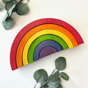 Chunky Wooden rainbow stacker-stained- medium