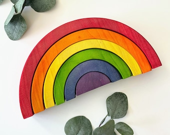 Chunky Wooden rainbow stacker-stained- medium
