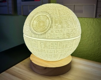 Star Wars Death Star Inspired Glowing LED Lamp: Unique Lithophane Effect, perfect for an Accent or Night Light!
