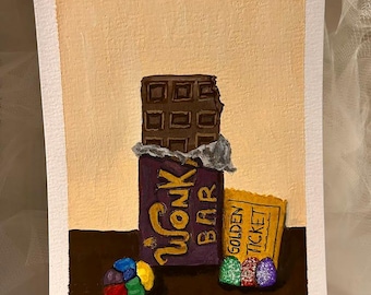 Charlie and the Chocolate Factory Literary Art | Original Gouache Painting | Book Lover Gift