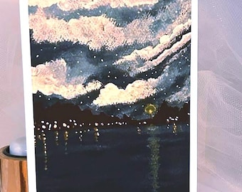 Estampe Paysage Lumière Verte | Peinture à la gouache inspirée de Gatsby (5x7)