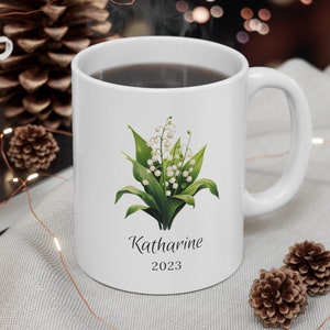 Birth Flower Gift May Lily of the Valley, Birthday Mug, Personalized Mug, Custom Mothers Day Gift, Birth Month Gift, Personality Gift Flower