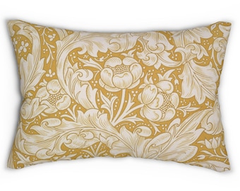 William Morris Golden Floral Lumbar Pillow | Arts & Crafts Throw Cushion