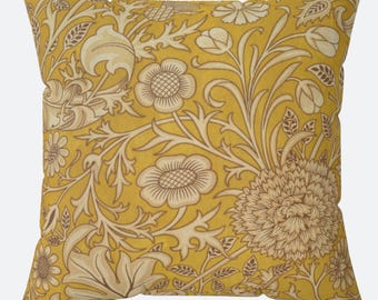 Golden William Morris Floral Pillow | Vintage Botanical Accent Pillow