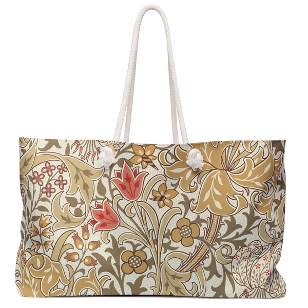 Weekender Tote Bag, William Morris Golden Lily Pattern, Floral Tote Bag,  Summer Tote, Beach Bag, Travel Tote