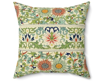 Vintage Chinese Pillow Cover, Chinese Floral Ornament, Asian Home Decor