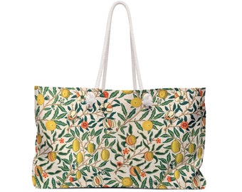 William Morris Pomegranate Weekender Tote Bag: Floral Beach Travel Bag