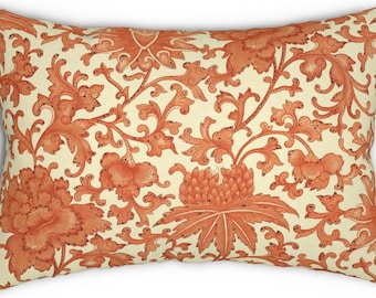 Vintage Chinese Lumbar Pillow Cover, Floral Asian Decor (20x14)