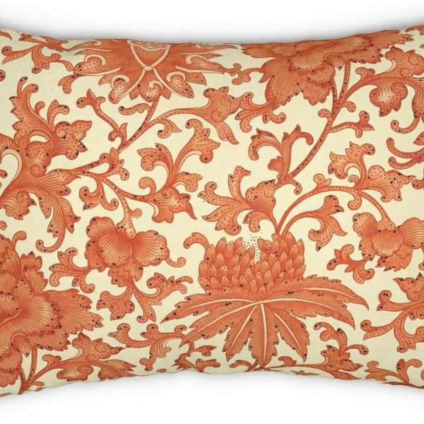 Floral Lumbar Pillow & Insert, Oriental Throw Pillow, Asian Decor, Decorative Cushion Cover, Chinese Home Textiles, Chinoiserie Decor