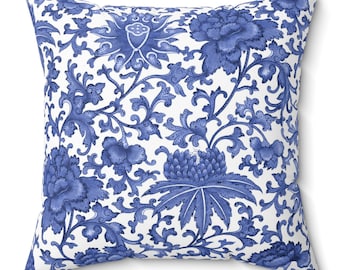 Vintage Chinese Throw Pillow Cover, Floral Asian Decor