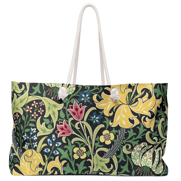 Weekender Tote Bag, William Morris Golden Lily Pattern, Floral Tote Bag,  Summer Tote, Beach Bag, Travel Tote