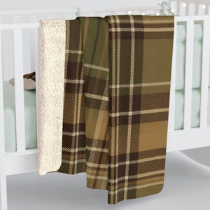 Forest Olive (06) Tartan Plaid Sherpa Fleece Blanket | Warm Cozy Cabin Throw