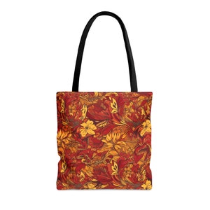 Tote Bag in Red and Yellow Jacobean Pattern