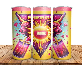 Energy Drink Tumbler Wrap: Bright Pop Art Sublimation Design (Digital Download 9.3x8.2 inches)