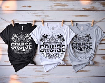 Diseño de camiseta para crucero familiar 2026: Creando recuerdos juntos. Camiseta a juego para grupo en vacaciones tropicales.